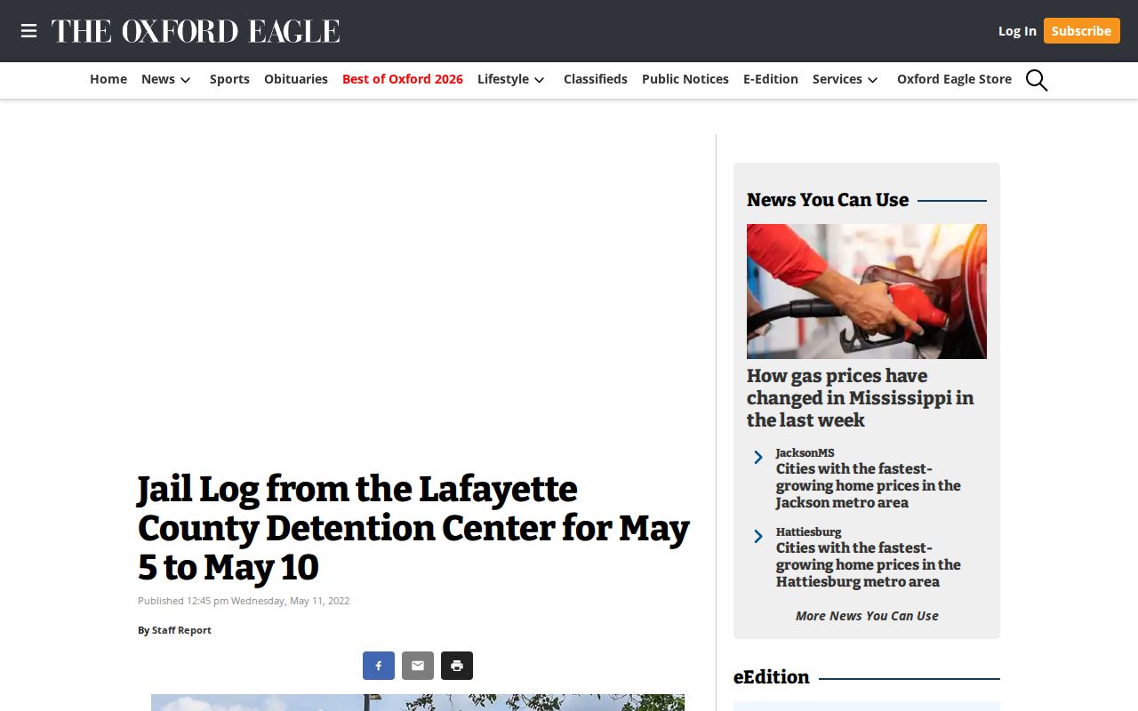Lafayette County historical jail-log news source