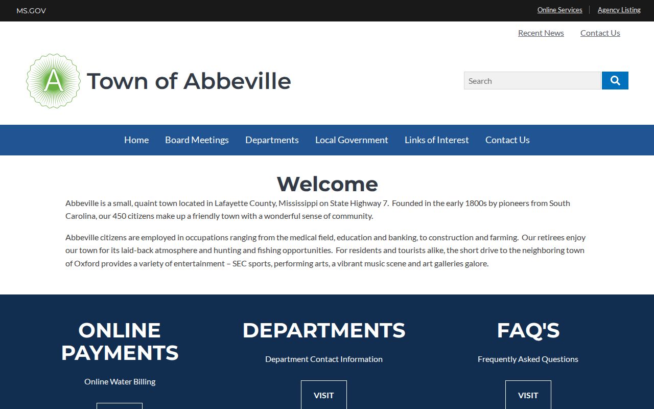 Abbeville, Lafayette County municipal context for arrest-record routing