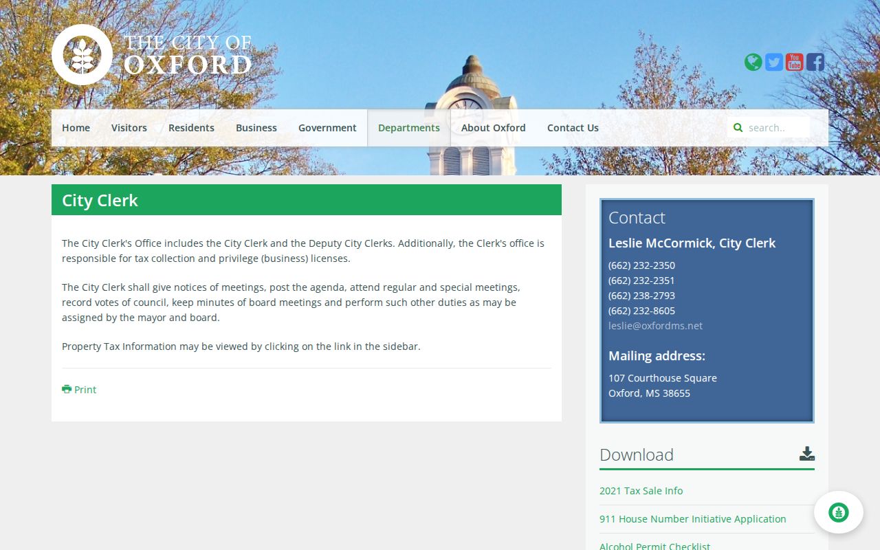 Oxford, Lafayette County City Clerk public arrest-record route